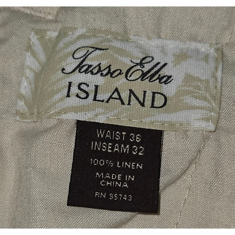 Tasso Elba Island Men's 36x30 Cream 100% Linen Drawstring Resort Pants MINT